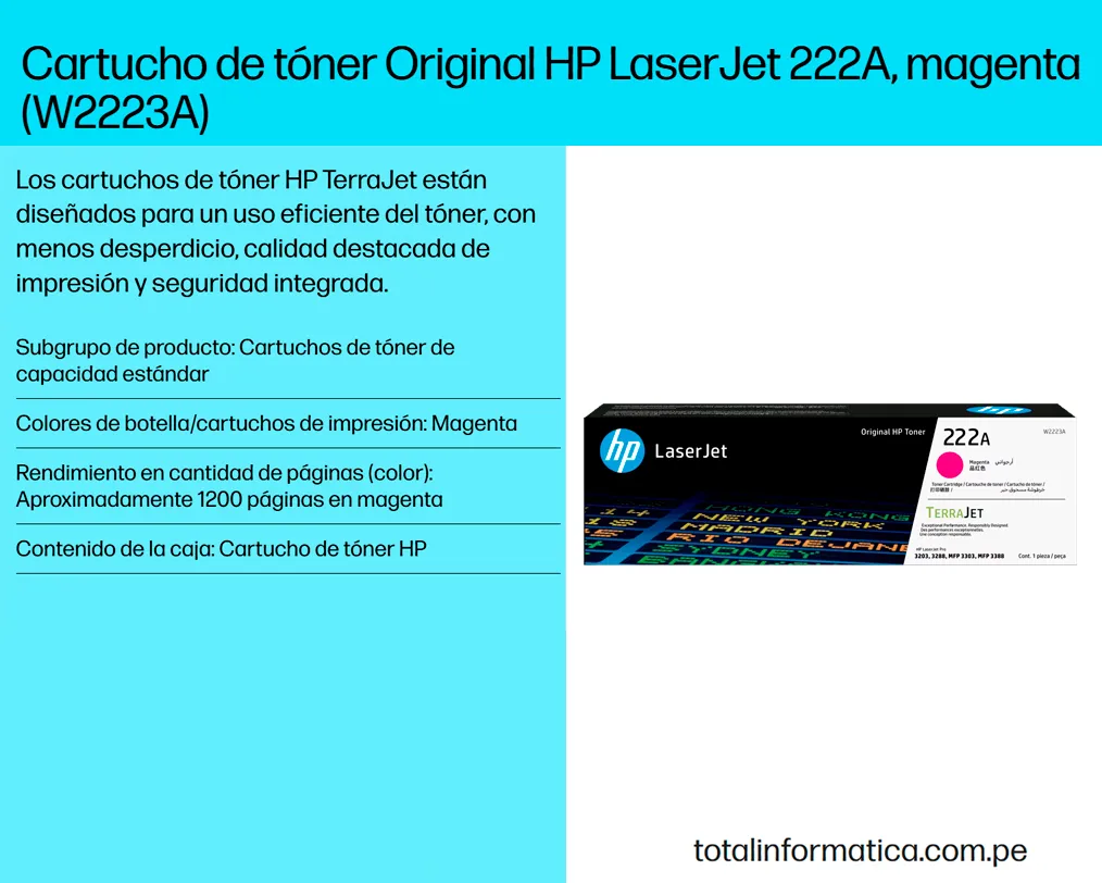 HP 222A W2223A Toner Magenta ORIGINAL 1200 Pag. - imagen 2