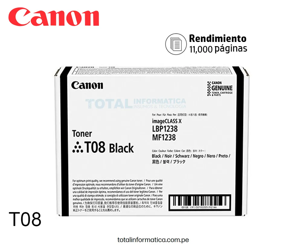 Toner Canon T08 Black 3010C005AA imageCLASS X LBP1238, MF1238 11,00 Pag. - imagen 1