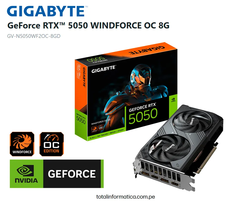 Tarjeta Grafica GIGABYTE GeForce RTX 5050 WINDFORCE OC 8GB GDDR6 | GV-N5050WF2OC-8GD - imagen 1
