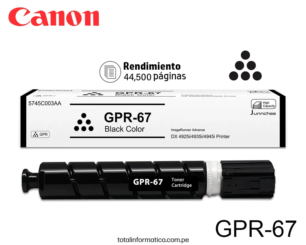GPR-67 Black Toner Original 5745C003AA iR ADV DX 4945i, 4935i, 4925i 44,500 pag. - imagen 1