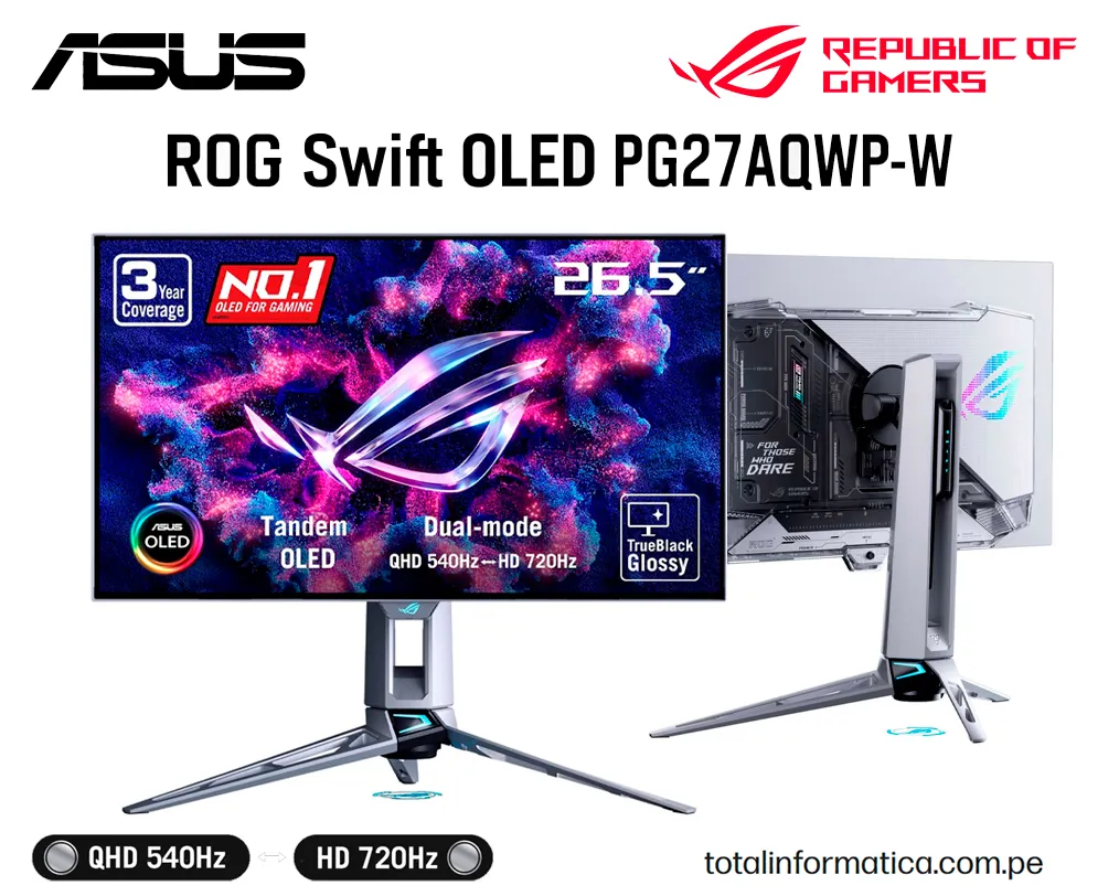 Monitor Asus ROG OLED Gaming PG27AQWP-W 26.5" 0.02MS 540HZ / 720HZ Woled - imagen 1