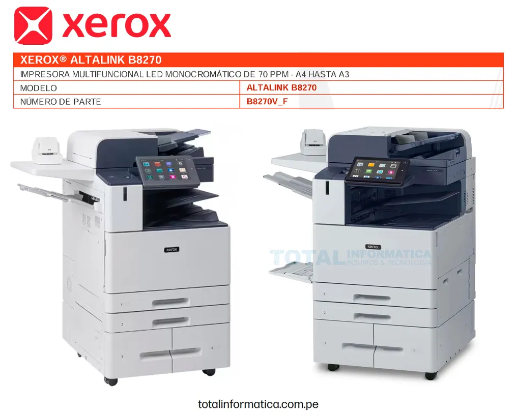 Impresora Laser Xerox B8270V F 70PPM 220V A3/A4 - imagen 2