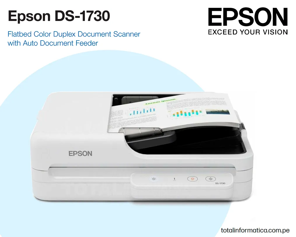 Escaner Epson DS-1730 Dúplex base plana, 30 PPM, USB 2. - imagen 1