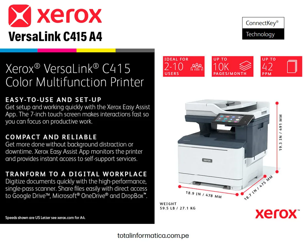  XEROX C415V Multifuncional color laser A4, 40PPM - imagen 3