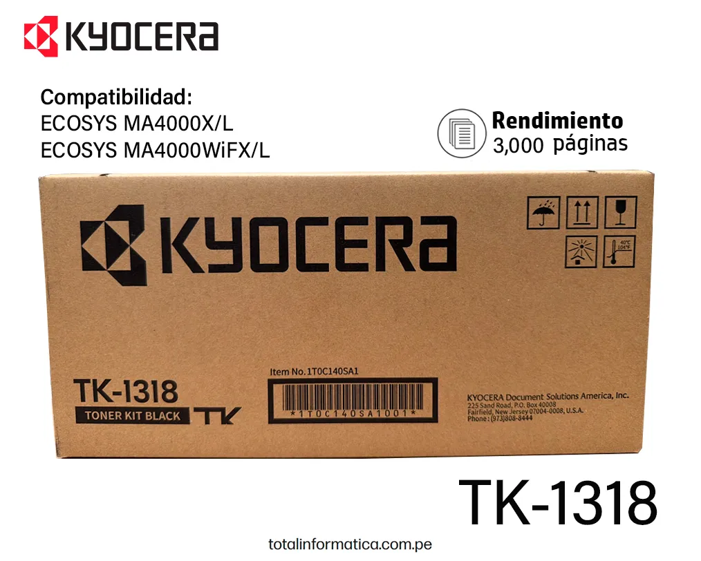 TONER TK-1318 Black Kyocera Original ECOSYS MA4000x/L, MA4000WiFX/L 3,000Pag. - imagen 1