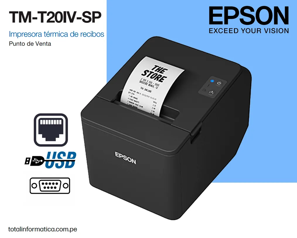 EPSON TM-T20IV-SP Impresora Termica de Recibos USB + Serial y Red Ethernet - imagen 1