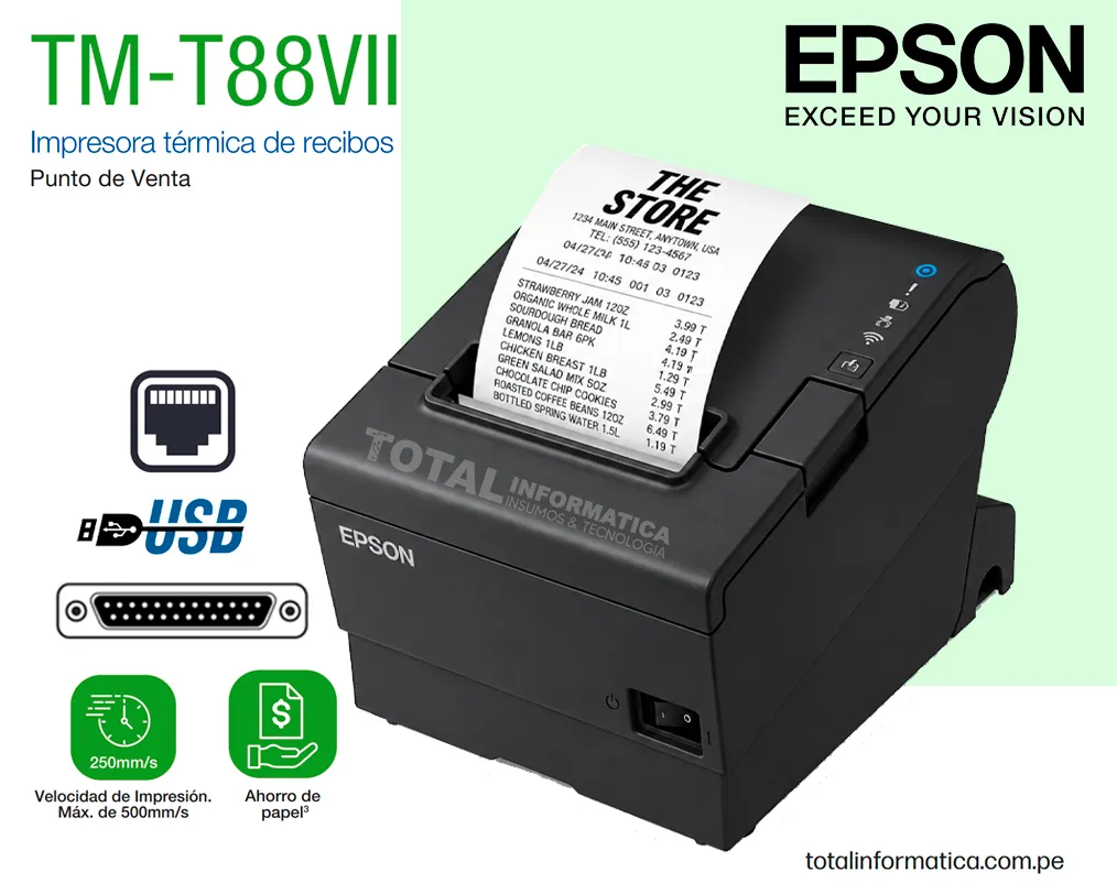 EPSON TM-T88VII Impresora Térmica de Recibos Serial USB/Ethernet - imagen 1