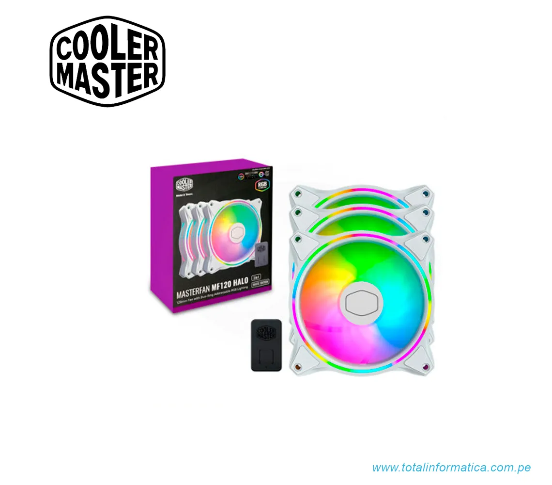 VENTILADOR COOLER MASTER MASTERFAN ARGB MF120 HALO 3IN1 WHITE EDITION - imagen 1
