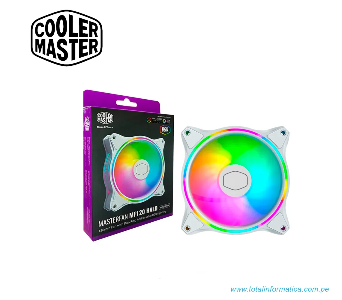 VENTILADOR COOLER MASTER MASTERFAN ARGB MF120 HALO WHITE EDITION - imagen 1