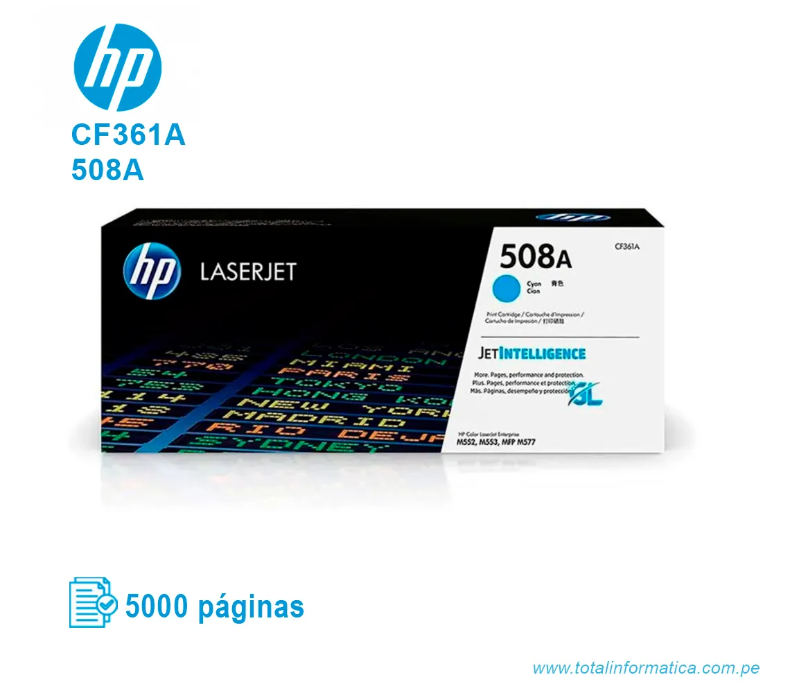 TONER HP 508A CYAN ( CF361A ) LASERJET M553, 5.0K PGS - imagen 1
