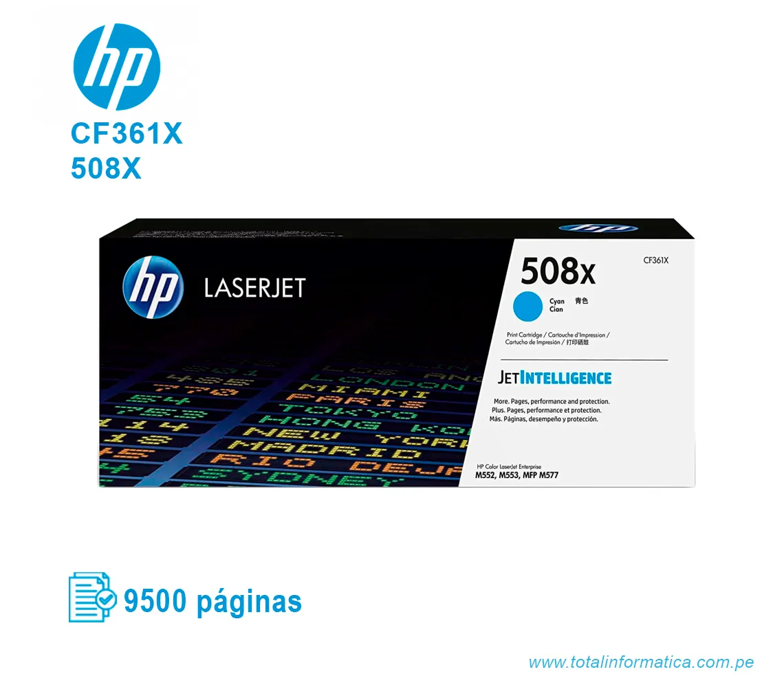 TONER HP 508X CYAN ( CF361X ) LASERJET M553, 9.5K PGS - imagen 1