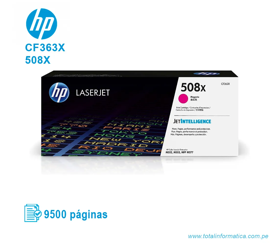 TONER HP 508X MAGENTA ( CF363X ) LASERJET M553, 9.5K PGS - imagen 1