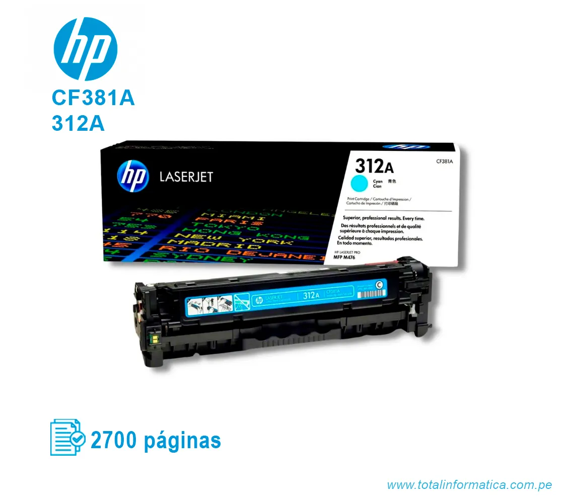 TONER HP 312A CYAN ( CF381A ) LASERJET M476, 2.7K PGS - imagen 2