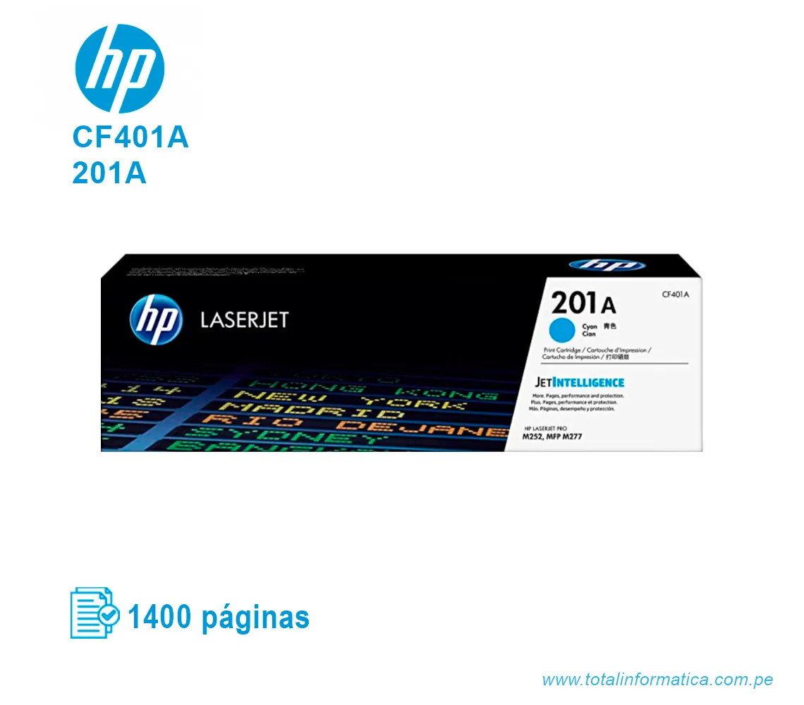 TONER HP 201A CYAN ( CF401A ) LASERJET PRO M252, 1400 PGS - imagen 1