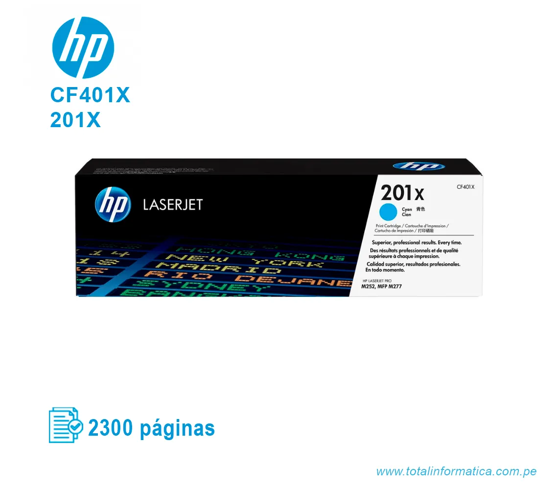 TONER HP 201X CYAN ( CF401X ) LASERJET PRO M252, 2300 PGS - imagen 1