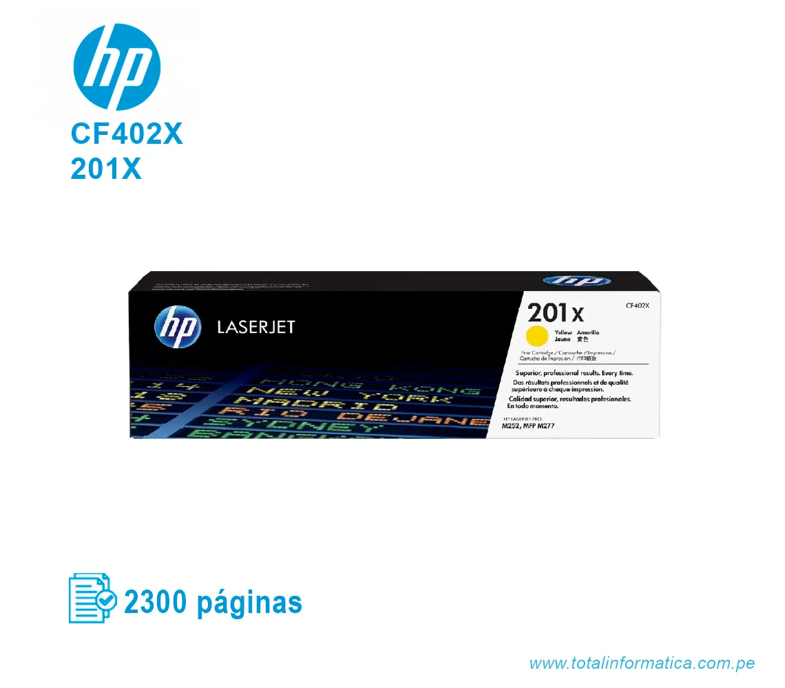 TONER HP 201X YELLOW ( CF402X ) LASERJET PRO M252, 2300 PGS - imagen 1