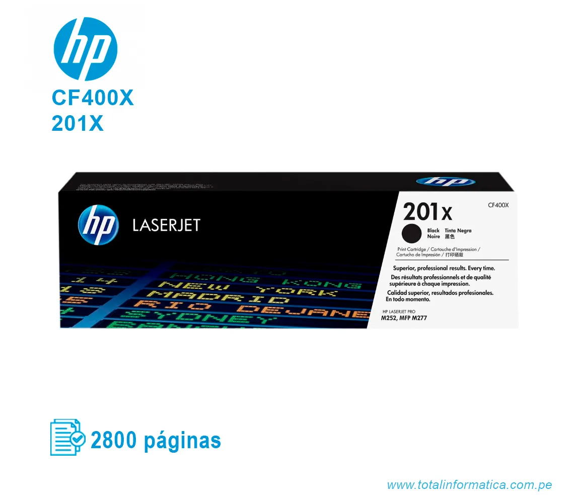 TONER HP 201X BLACK ( CF400X ) LASERJET PRO M252, 2800 PGS - imagen 1
