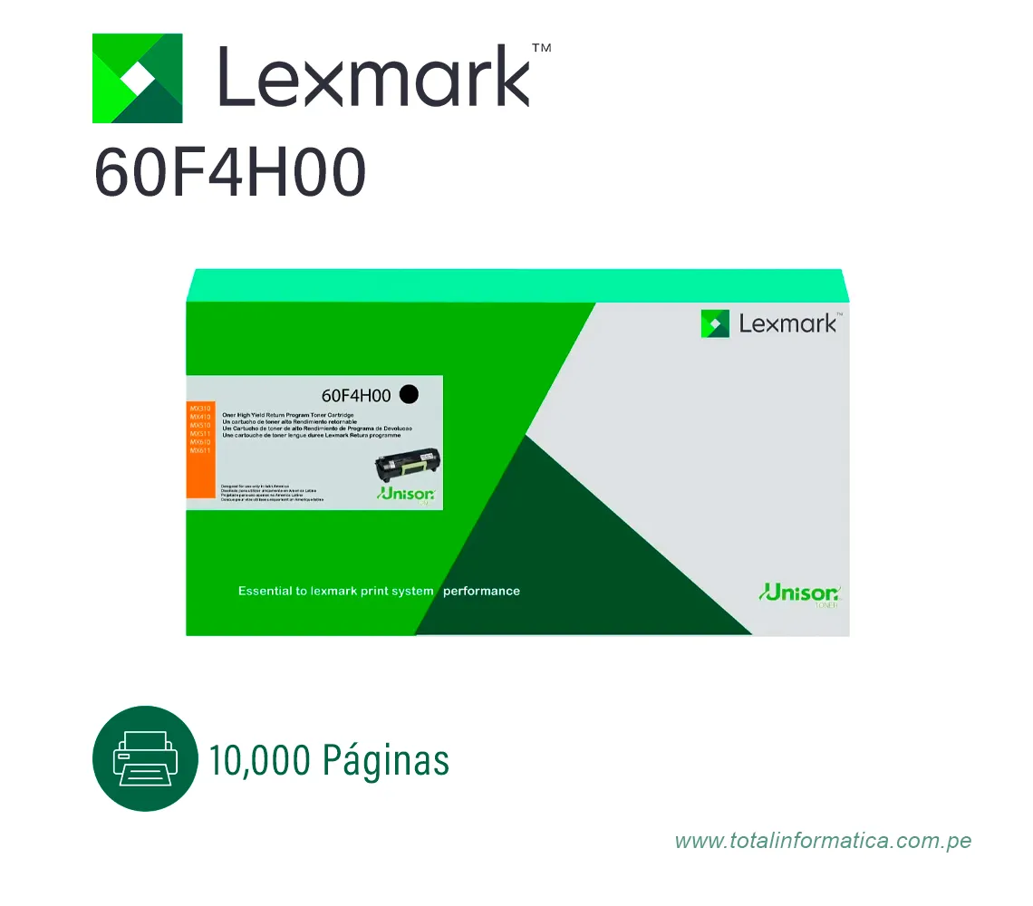 TONER LEXMARK (60F4H00) NEGRO MX611,MX410, MX511,MX310 10,000PG - imagen 1