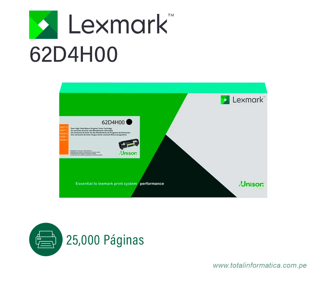 TONER LEXMARK (62D4H00) NEGRO MX812,MX811,MX810,MX812,MX711,MX710 25,000PG - imagen 1