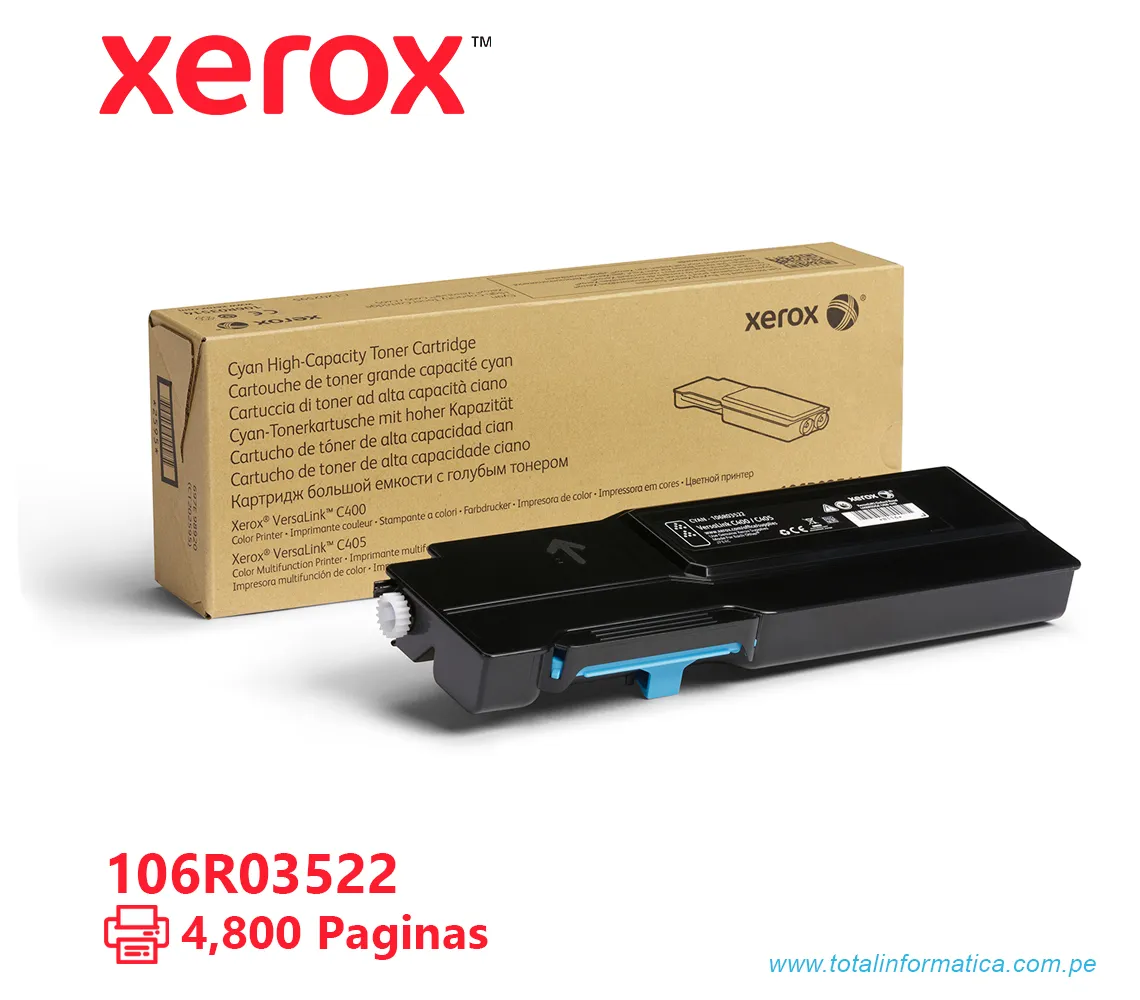 TONER XEROX ( 106R03522 )  VERSALINK C400, C405 CYAN, 4800 PÁG - imagen 1