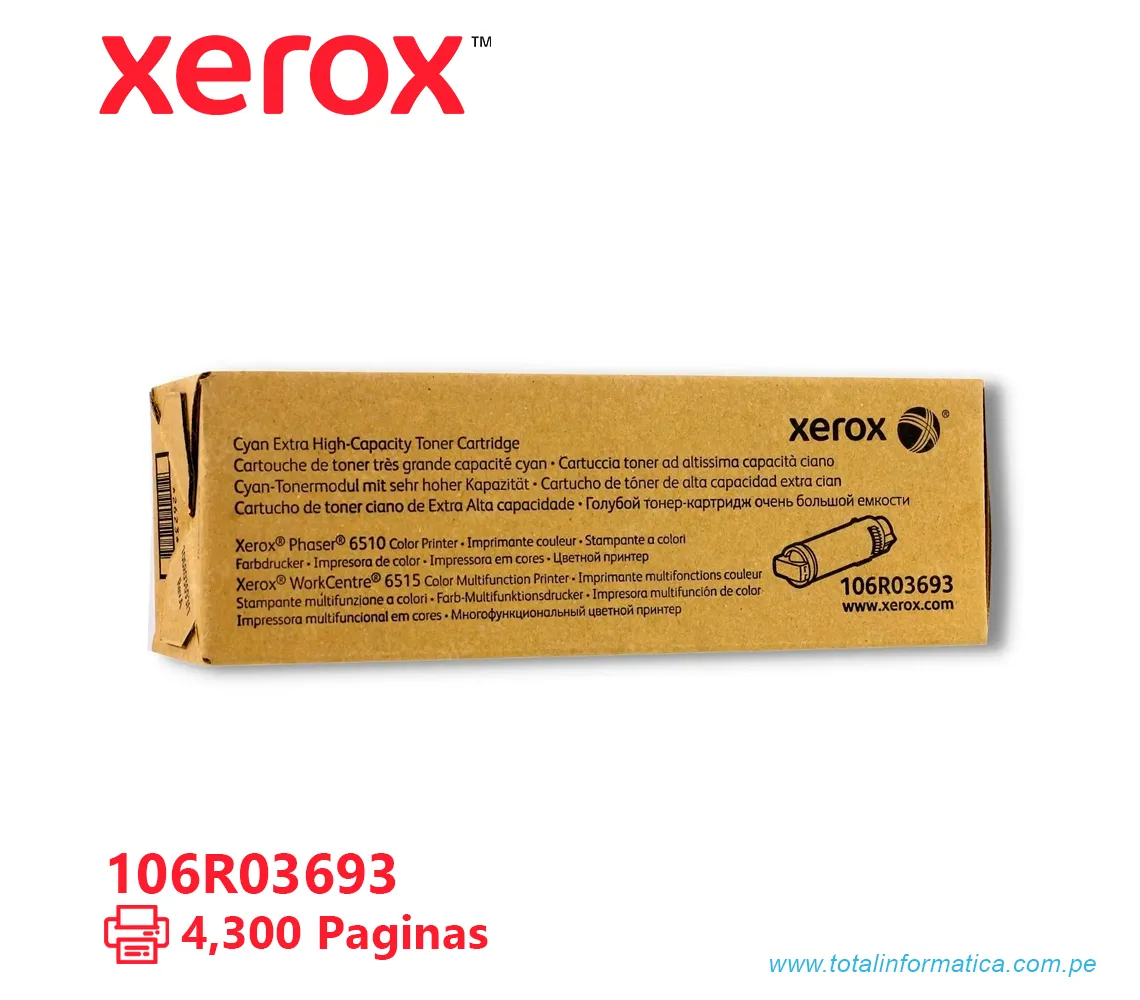 TONER XEROX ( 106R03693 ) WORKCENTRE 6510, 6515 CYAN 4.300 PÁG - imagen 2