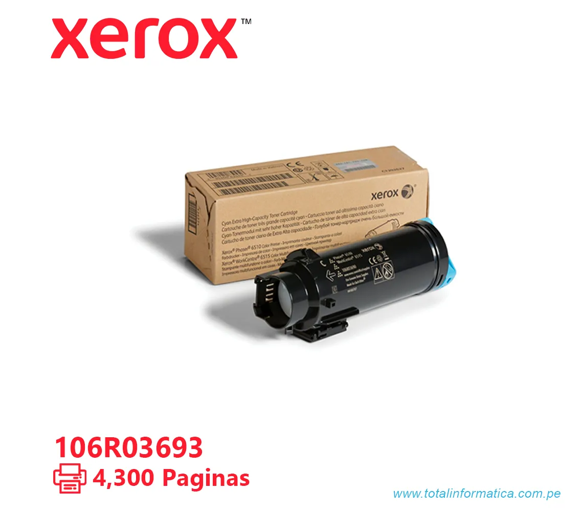 TONER XEROX ( 106R03693 ) WORKCENTRE 6510, 6515 CYAN 4.300 PÁG - imagen 1