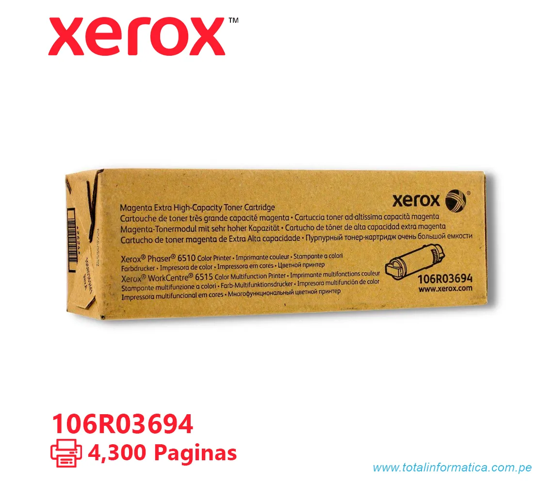 TONER XEROX ( 106R03694 ) WORKCENTRE 6510, 6515 MAGENTA, 4300 PÁG - imagen 2