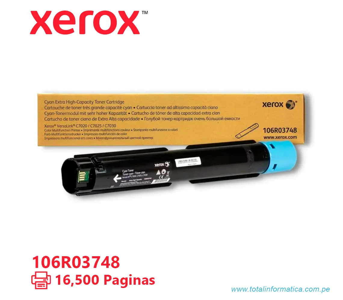 TONER XEROX ( 106R03748 ) VERSALINK C7020, C7030 CYAN, 16.500 PÁG - imagen 1
