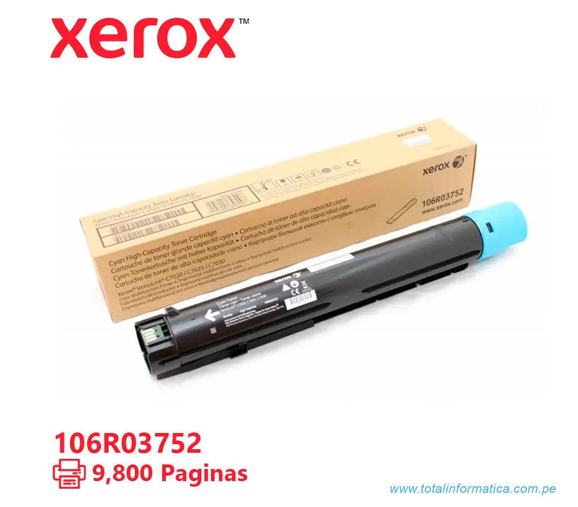 TONER XEROX ( 106R03752 ) VERSALINK C7020, C7030 CYAN, 9.800 PÁG - imagen 1