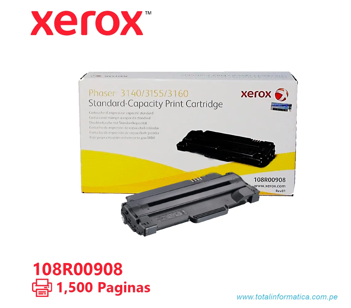 TONER XEROX ( 108R00908 ) PHASER 3140, 3160, BLACK, 1,500 PÁG - imagen 2