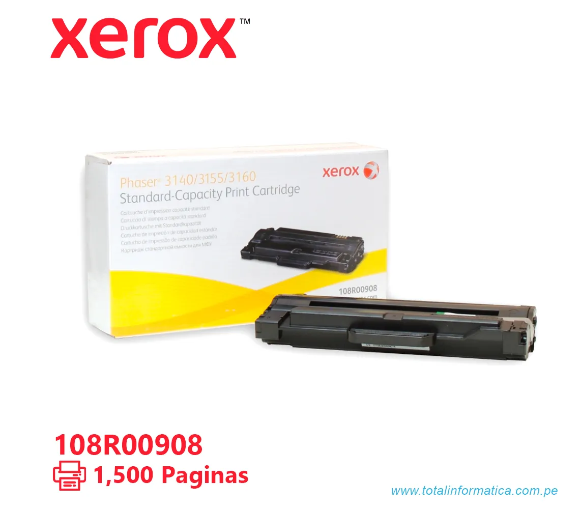 TONER XEROX ( 108R00908 ) PHASER 3140, 3160, BLACK, 1,500 PÁG - imagen 1