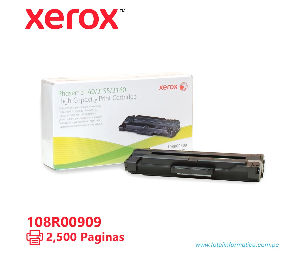 TONER XEROX ( 108R00909 )  PHASER 3140, 3160 BLACK, 2,500 PÁG - imagen 1