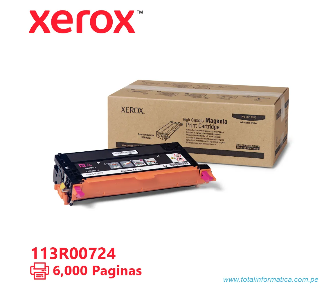 TONER XEROX ( 113R00724 ) PHASER 6180 MAGENTA, 6K PÁGINAS - imagen 1