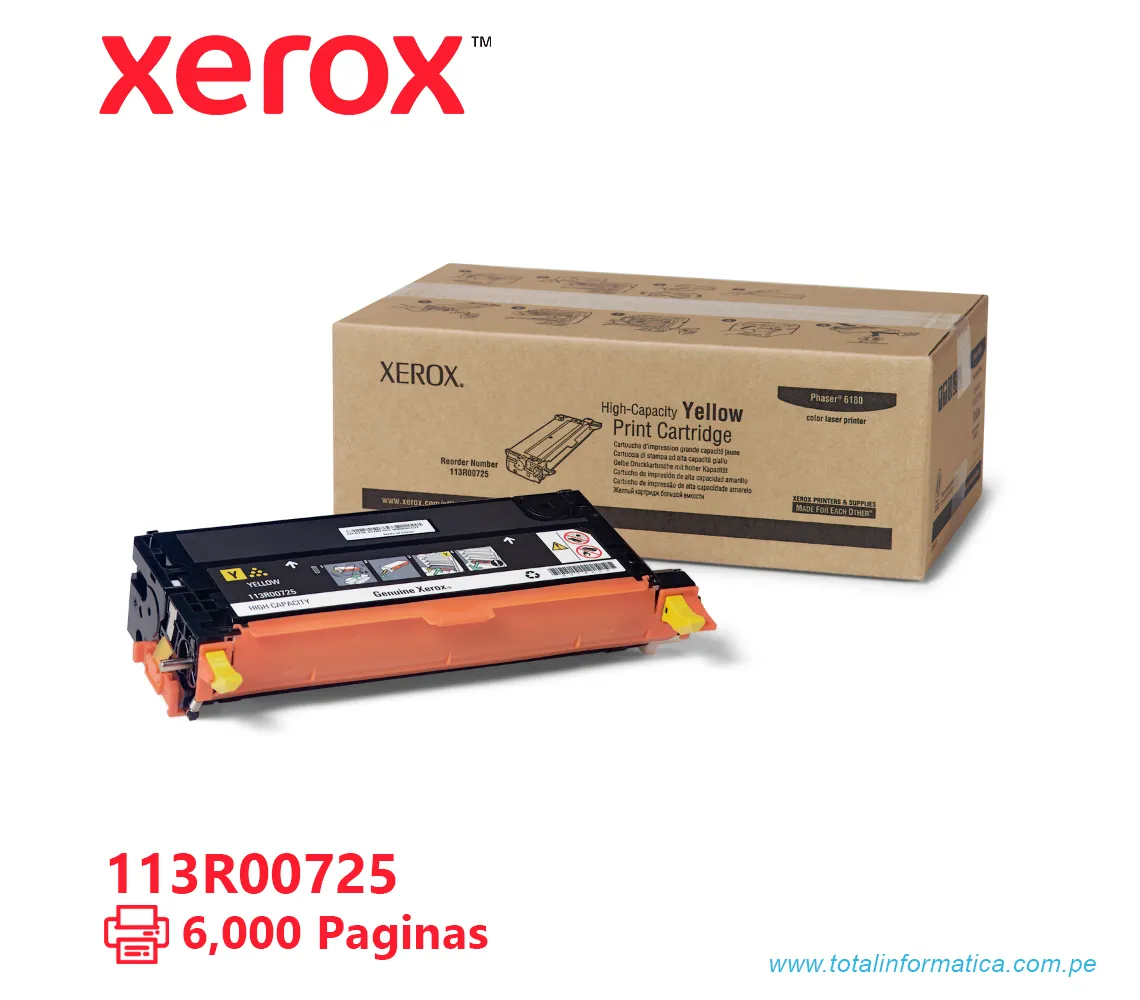 TONER XEROX ( 113R00725 ) PHASER 6180 YELLOW, 6K PÁGINAS - imagen 1