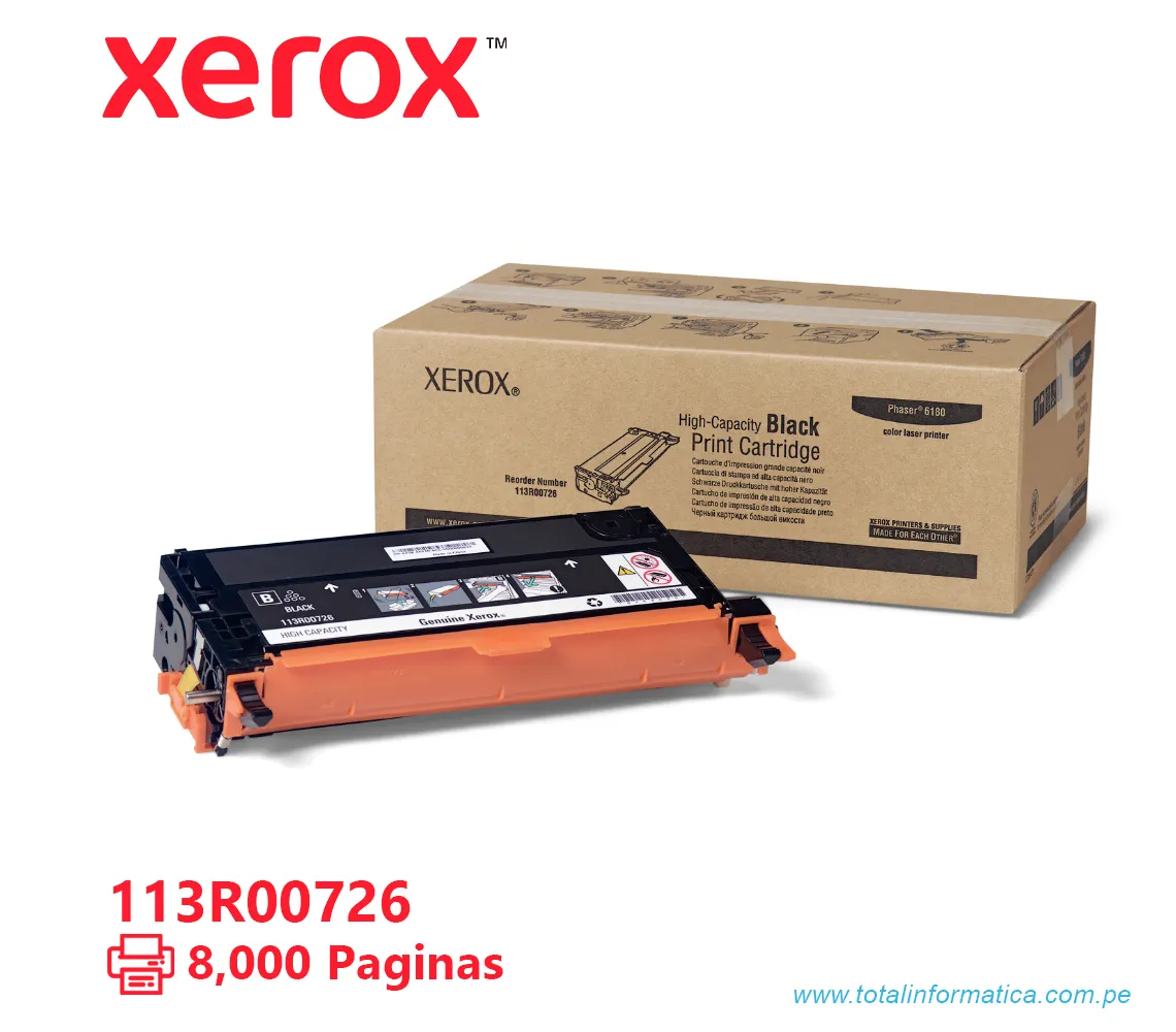 TONER XEROX ( 113R00726 ) PHASER 6180 NEGRO, 8K PÁGINAS - imagen 1