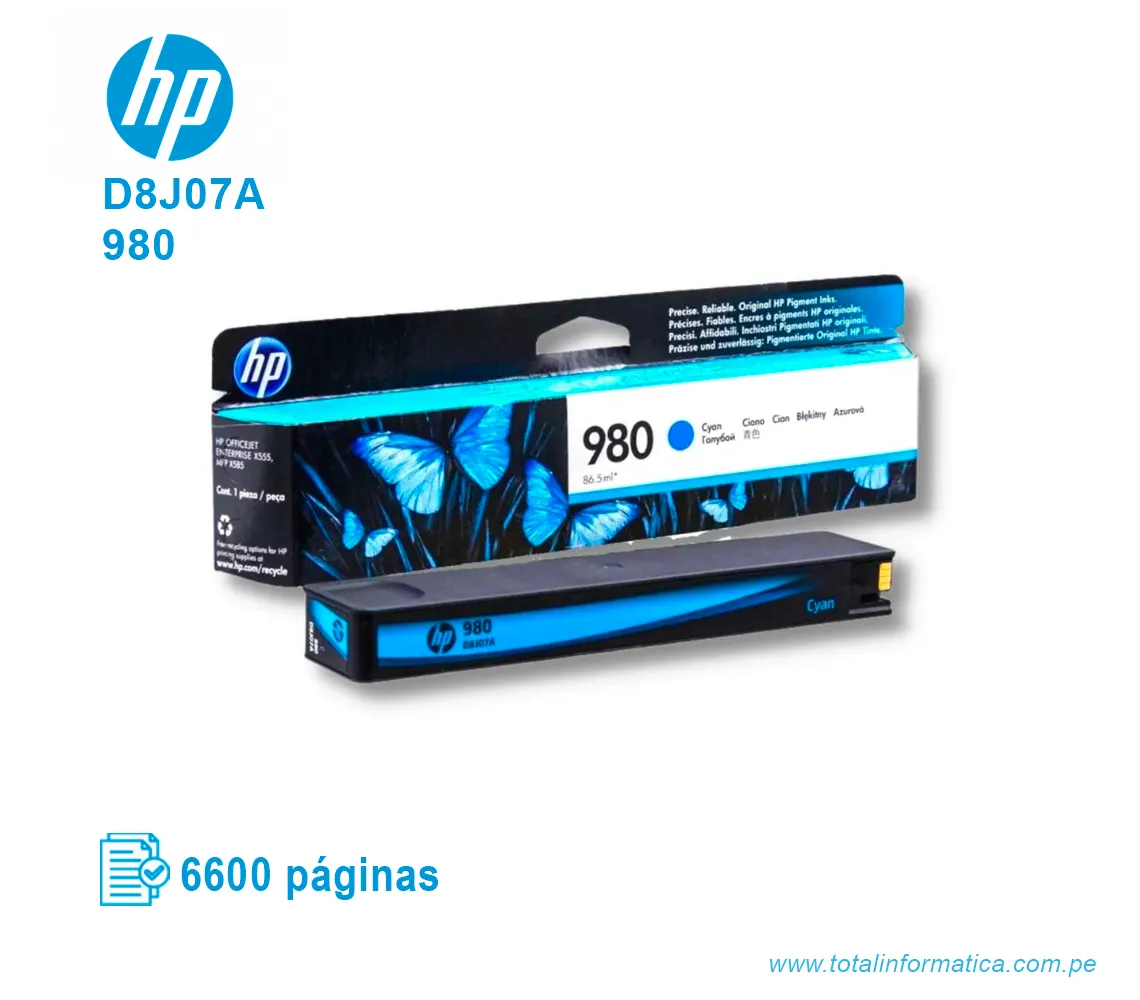 TINTA HP 980 CYAN ( D8J07A ) X555DN, X585F, 6600 PÁG - imagen 2