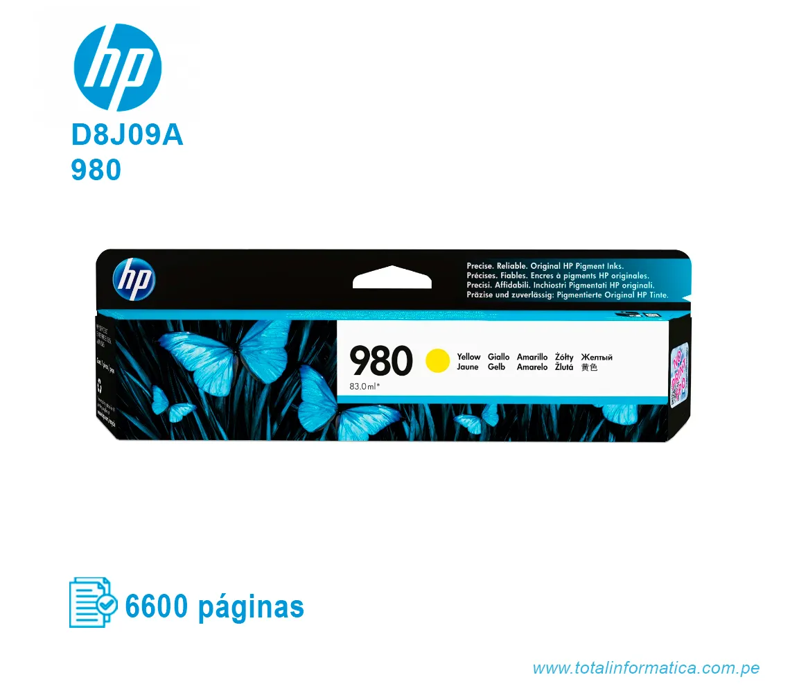 TINTA HP 980 YELLOW ( D8J09A ) X555DN, X585F, 6600 PÁG - imagen 1