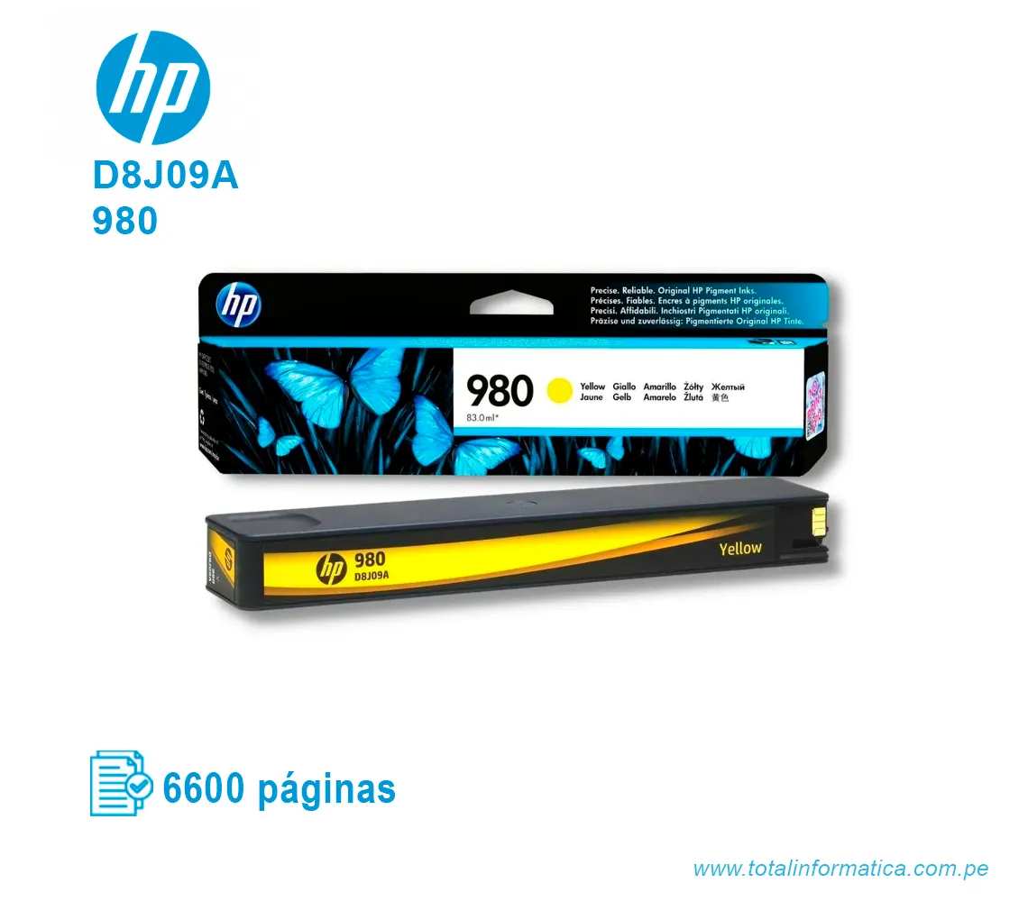TINTA HP 980 YELLOW ( D8J09A ) X555DN, X585F, 6600 PÁG - imagen 2