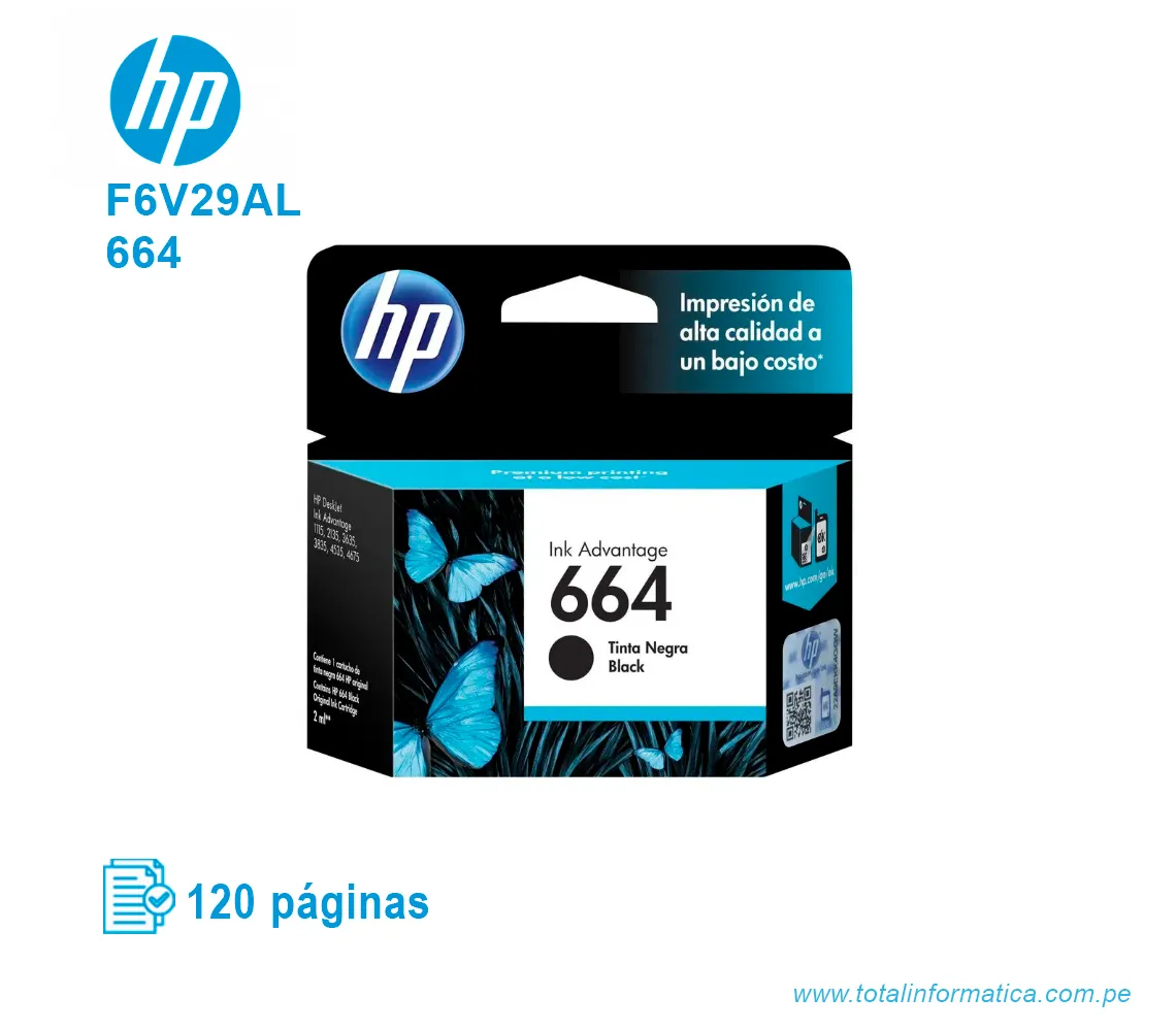TINTA HP 664 BLACK ( F6V29AL ) ADVANTAGE, 120 PÁG - imagen 1