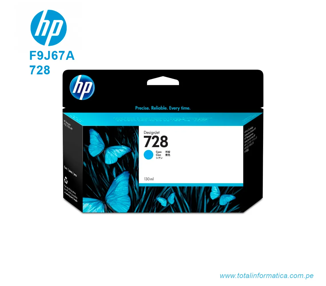 TINTA HP 728 CYAN ( F9J67A ) DESIGNJET T730, T830, 130ML - imagen 1