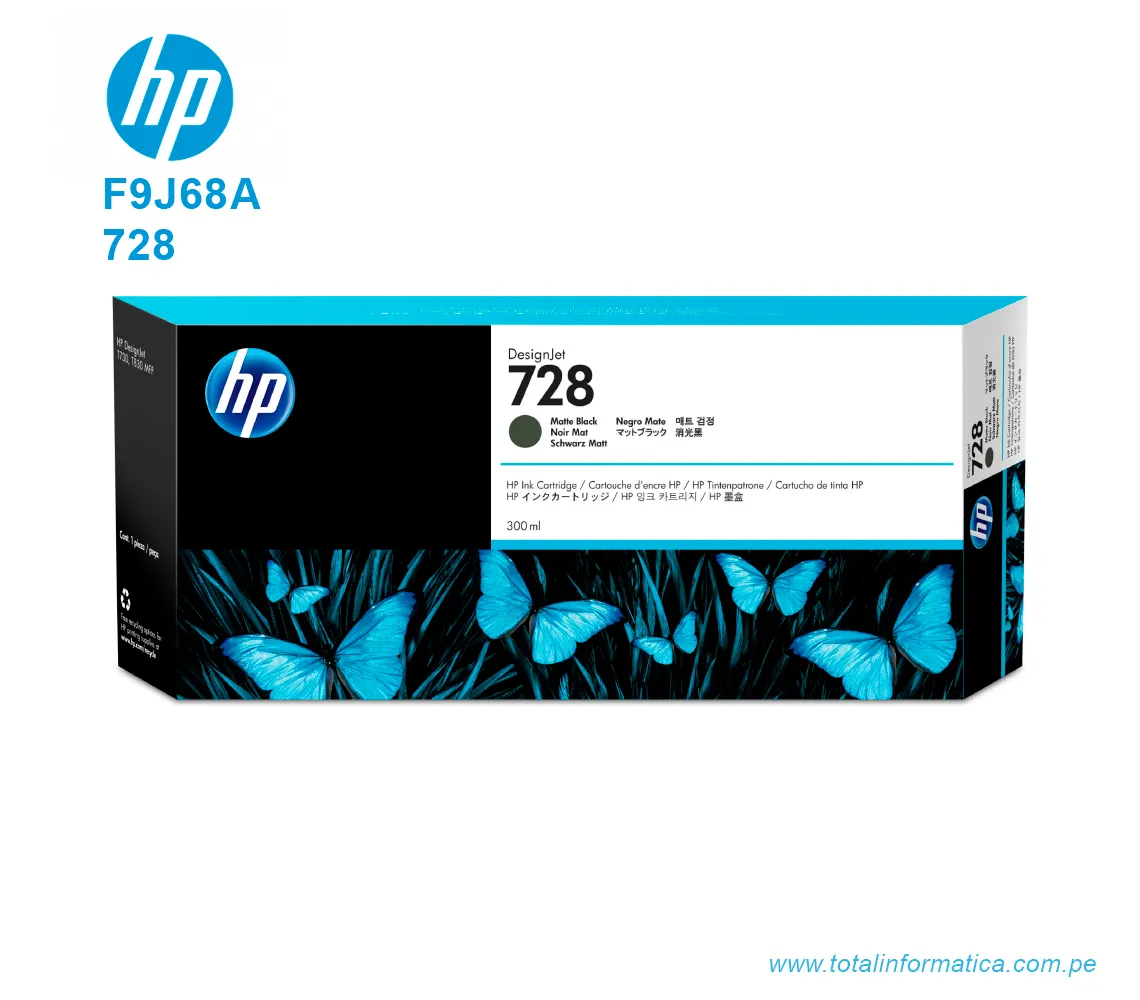TINTA HP 728 MATTE BLACK ( F9J68A ) DESIGNJET T730, T830, 300ML  - imagen 1