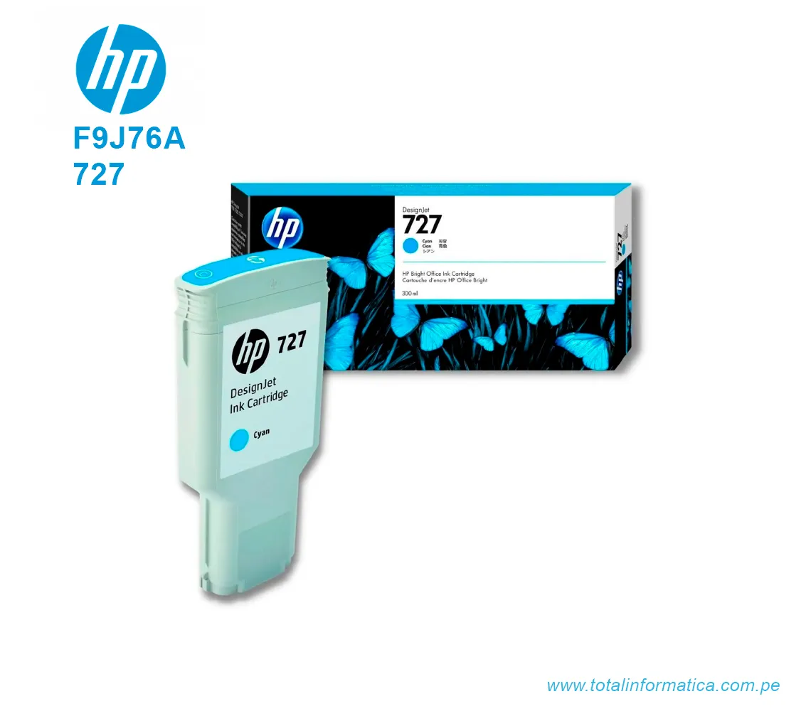 TINTA HP 727 CYAN 300ML ( F9J76A ) DESIGNJET T1500, T920 - imagen 2
