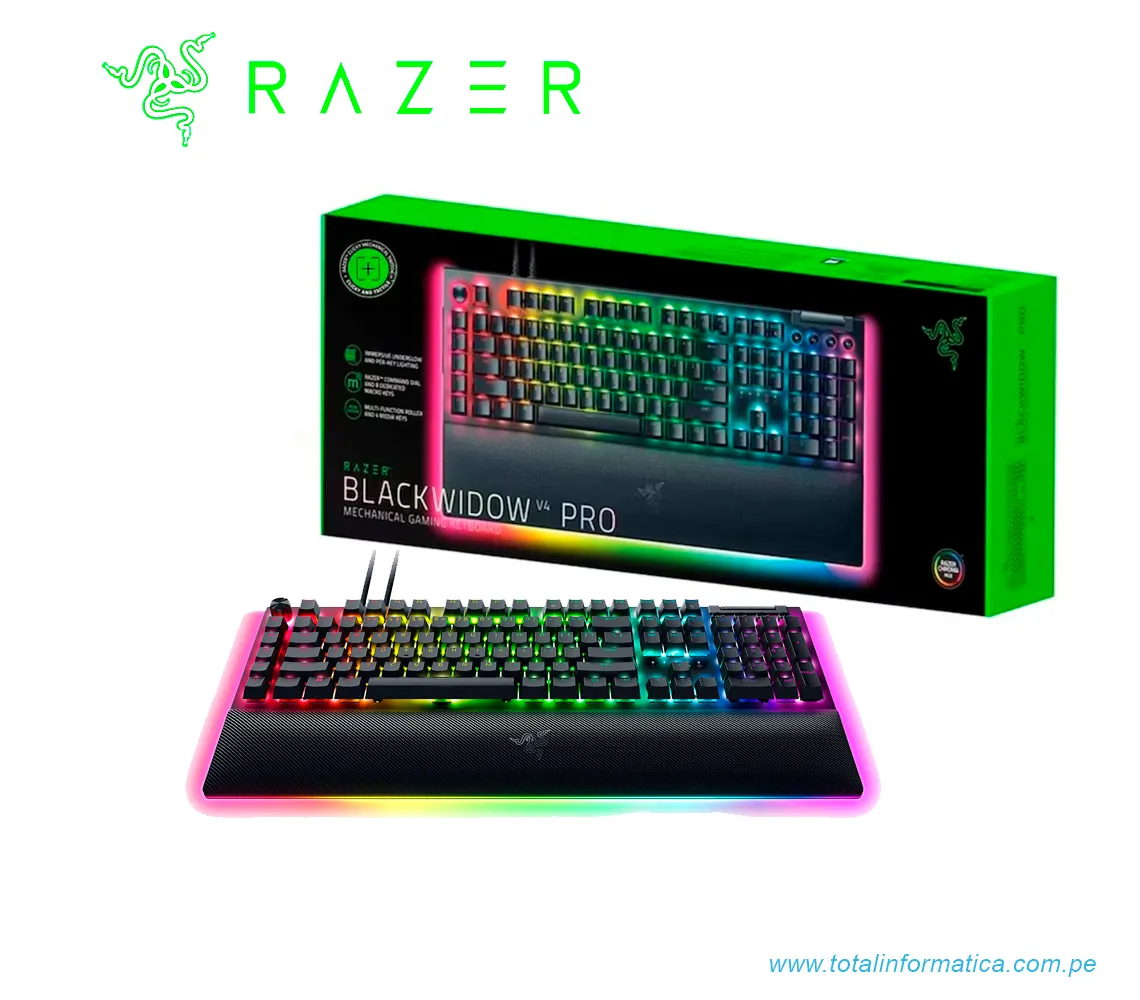 TECLADO GAMING RAZER BLACKWIDOW V4 PRO, MECANICO SWITCH GREEN, USB-C, RGB CHROMA, NEGRO(RZ03-04680200-R3U1) - imagen 3