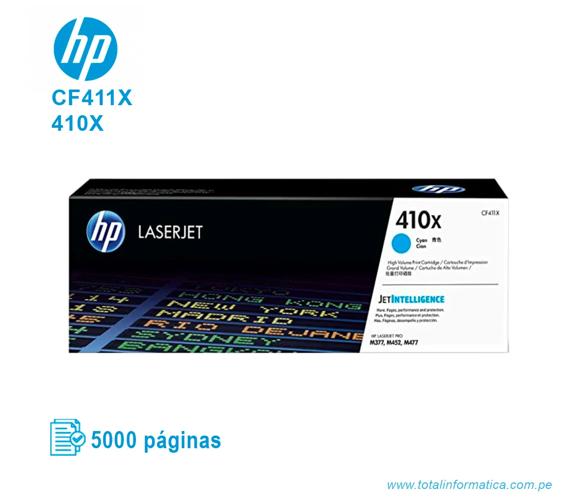TONER HP 410X CYAN ( CF411X ) LASERJET PRO M477 5.0K PG - imagen 1