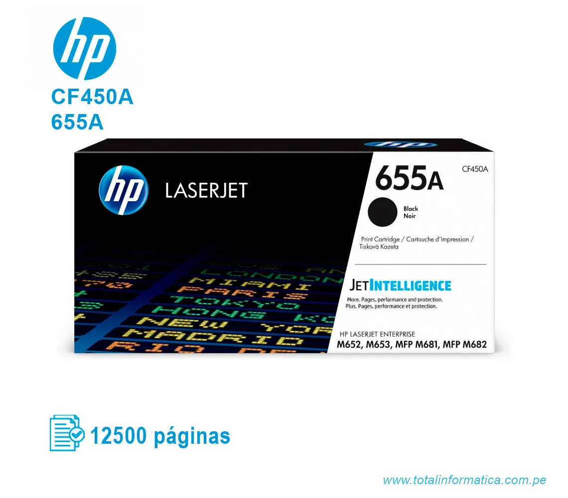 TONER HP 655A BLACK ( CF450A ) LASERJET PRO ENT M652, 12.5K PG - imagen 1