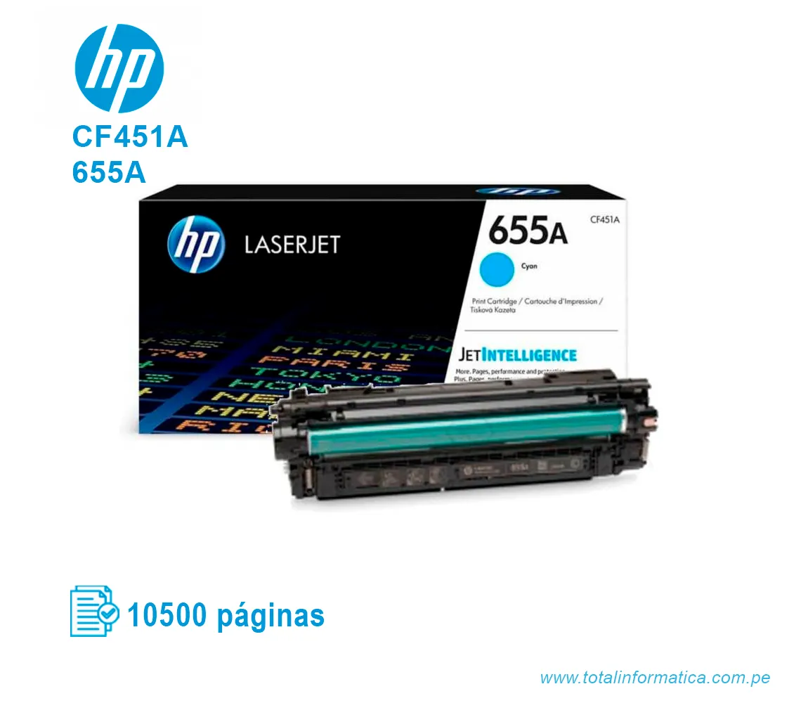 TONER HP 655A CYAN ( CF451A ) LASERJET PRO ENT M652, 10.5K PG - imagen 2