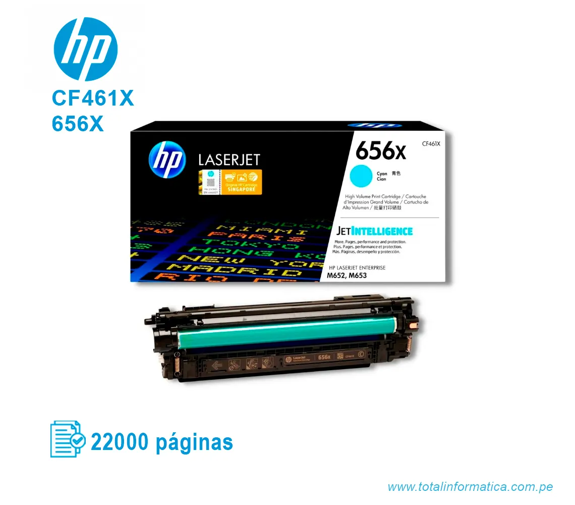 TONER HP 656X CYAN ( CF461X ) LASERJET PRO ENT M652, 22K PG - imagen 2