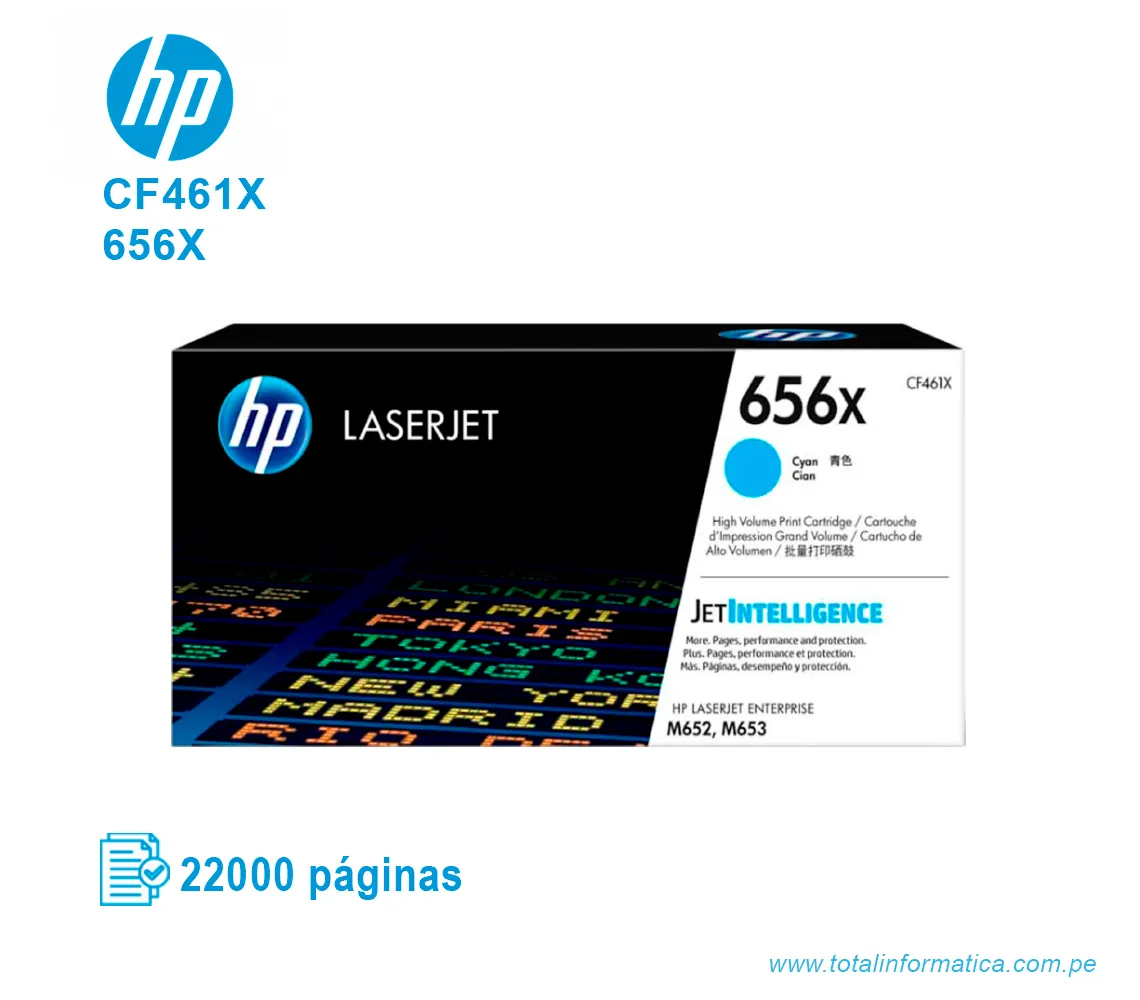 TONER HP 656X CYAN ( CF461X ) LASERJET PRO ENT M652, 22K PG - imagen 1
