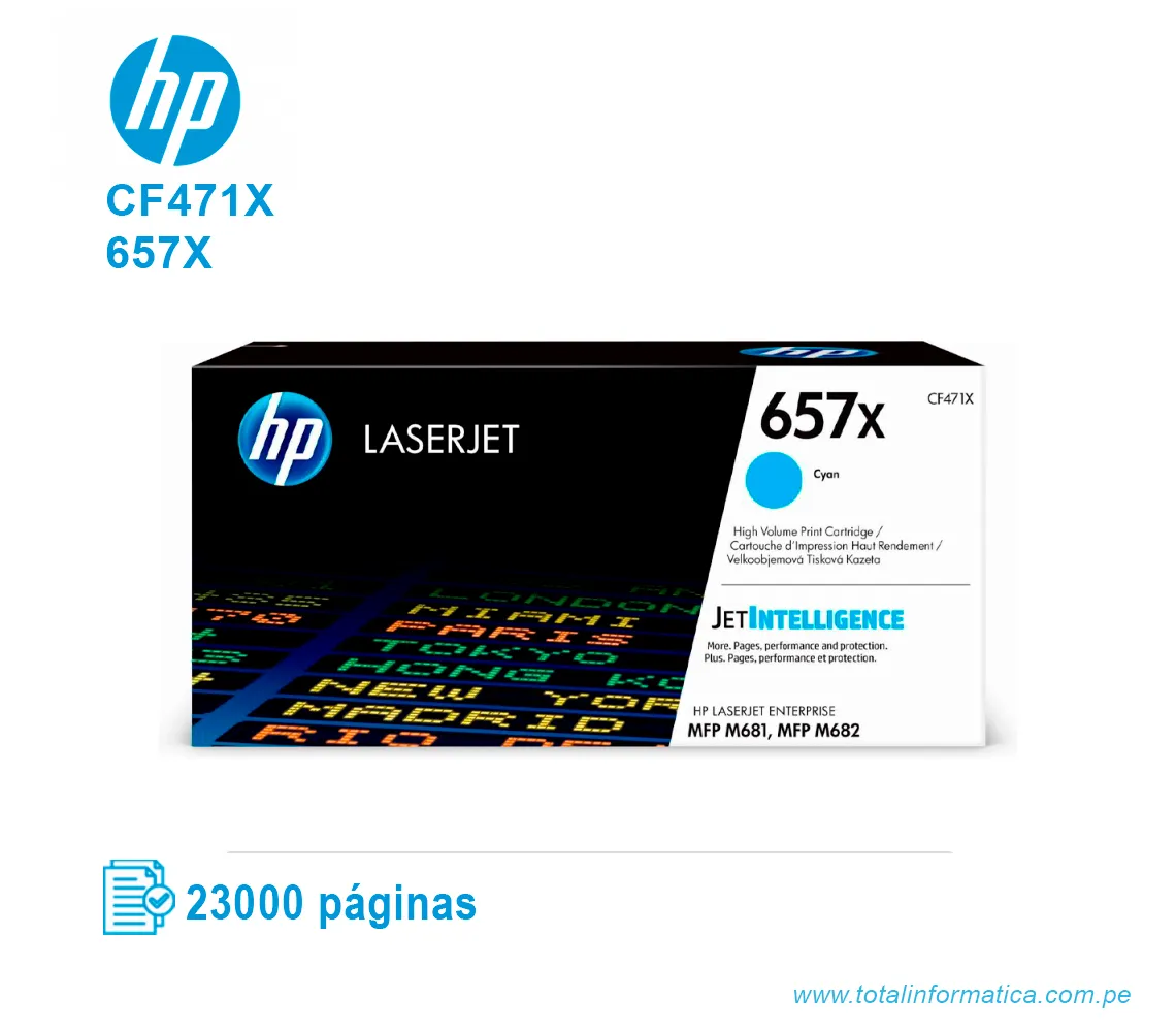 TONER HP 657X CYAN (CF471X) LASERJET M681, LASERJET M682, 23,000 PAGINAS - imagen 1