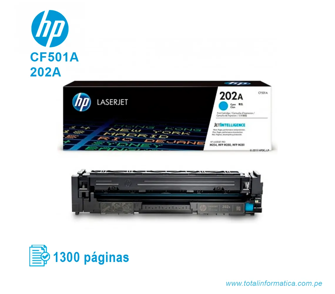 TONER HP 202A CYAN ( CF501A ) LASERJET PRO M254, 1.3K PG - imagen 2